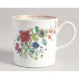 A LIVERPOOL COFFEE CAN brightly painted in colour with oriental flowers, the base underglaze,