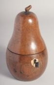 A POLISHED WOOD PEAR TEA CADDY. 7.5ins high.