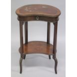 A GOOD SMALL 19TH CENTURY FRENCH KIDNEY SHAPED TABLE with rising top inlaid with mother of pearl,