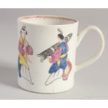 A LIVERPOOL COFFEE CAN with flat base painted with oriental figures.