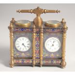 A DOUBLE CLOISONNE CARRIAGE CLOCK. 5ins high.