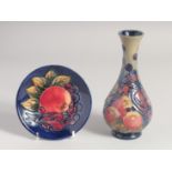 MOORCROFT FINCHES DESIGN BALUSTER VASE. 10ins high and a PIN TRAY. 4.5ins diameter (2).