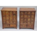 A PAIR OF CHINESE ELM MULTI DRAWER CHESTS. 1ft 10.5ins wide x 1ft 3ins deep x 2ft 5.5ins high.