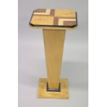 AN ART DECO STYLE INLAID BIRCH WOOD PEDESTAL STAND. 2ft 7ins x 1ft 3.5ins wide.