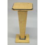 AN ART DECO STYLE BIRCH WOOD PEDESTAL STAND. 2ft 7ins high x 2ft 3.5ins wide.