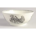 A LIVERPOOL BOWL printed in black by Sadler, having several rare prints, bears paper labels for