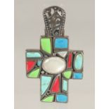 A SILVER AND STONE CELTIC CROSS.