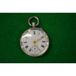 A ladies' silver cased fob watch with enamel dial.