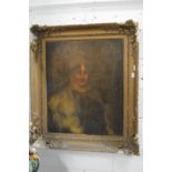 Bust length portrait of an elderly lady, oil on canvas, in a large gilt frame (faults).