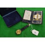 A gentlemen's 18ct gold Baume & Mercier quartz wrist watch, boxed with papers.