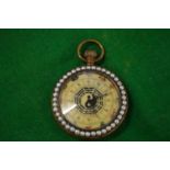 A decorative Chinese pocket watch with portrait enamel to one side, the dial with Chinese figures