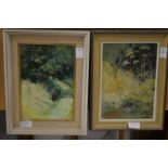 A pair of oil paintings depicting hedgerow plants.