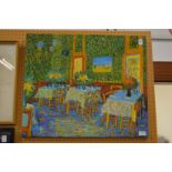 Manner of Van Gogh, restaurant scene with tables and chairs, oil on canvas.