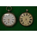 Two gentlemen's silver cased pocket watches (as found).