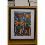 A pair of paintings depicting women carrying baskets on their heads, mixed media.