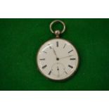 A gentlemen's silver cased pocket watch with engraved decoration to the back.