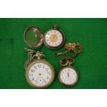 Three various pocket watches and chains.