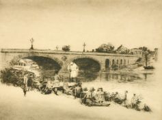 E. Wardle, an etching of Kew Bridge, signed and inscribed in pencil, 7" x 9" (18 x 23cm), along with