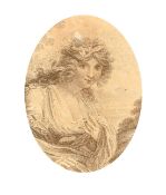 19th Century, a print of a lady in classical dress, in a Verre Eglomise frame, 7" x 6" (18 x 15cm).