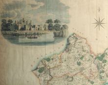 A 19th Century hand coloured map of part of Surrey, 19.75" x 24", (50.5x61cm).
