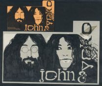 Gloria Cross, John Lennon and Yoko Ono, ink and gouache, 10.75" x 16", (27.5x40.5cm) and a print