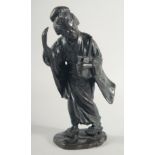 A JAPANESE MEIJI PERIOD BRONZE FIGURE OF A GEISHA, with character mark to base, 31cm high.