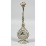 AN INDIAN WHITE METAL ROSEWATER SPRINKLER, 25.5cm high.