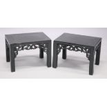 A PAIR OF 20TH CENTURY CHINESE LOW RECTANGULAR STANDS, with pierced and carved frieze on square