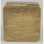 A JAPANESE SQUARE FORM KOMAI-TYPE BOX, decorated with buildings within a landscape scene, 5.5cm.