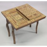 A LATE 19TH - EARLY 20TH CENTURY INDIAN PARQUETRY LOW GAMES TABLE, with folding and swivelling