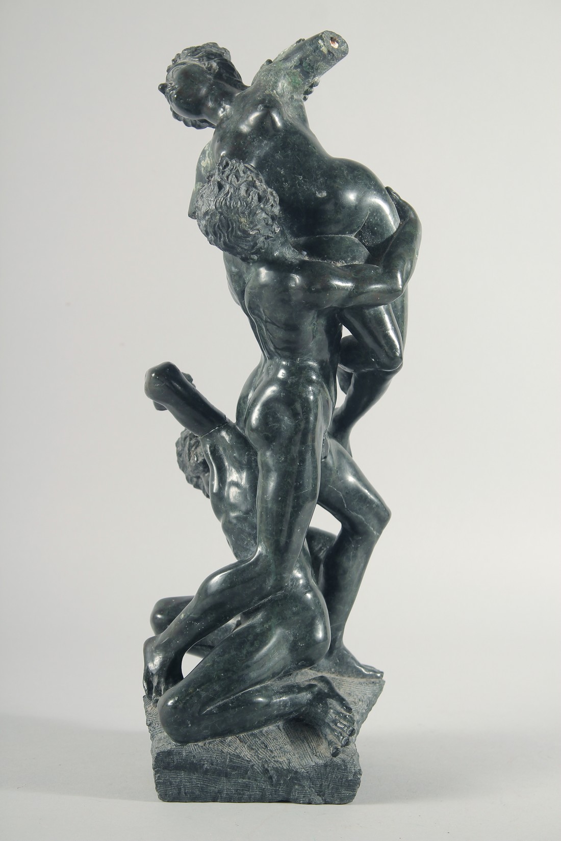 A 19TH CENTURY CARVED SERPENTINE CLASSICAL GROUP. "The rape of the Sabines" 16ins high. - Image 2 of 7