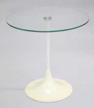 EERO SAARINEN A 1960's / 70's CIRCULAR GLASS PEDESTAL TABLE, tubular steel column and a broad