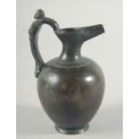 A SMALL GRAND TOUR BRONZE EWER with classical figures handle. 4.75ins high.