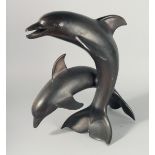A GOOD BRONZE OF TWO LEAPING DOLPHINS 18ins high.