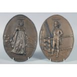 A PAIR OF BRONZED OVAL PLAQUES, LORD NELSON AND LADY HAMILTON. Signed J. N.