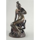 ELSHOECL A GOOD CLASSICAL BRONZE SEATED NUDE with a serpent. Signed and dated 1845.