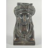 AN 18TH - 19TH CENTURY BRONZE FEMALE BUST. 4.5ins high.