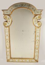 A GEORGE III EGLOMISE MIRROR with bevelled glass, the side with Chinese figures and other designs.