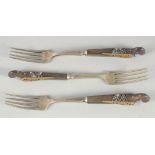 THREE EGYPTIAN INLAID FORKS 8.75ins long.