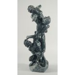 A 19TH CENTURY CARVED SERPENTINE CLASSICAL GROUP. "The rape of the Sabines" 16ins high.