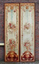 A GOOD PAIR OF LARGE EARLY/MID 20TH CENTURY BRUSSELS NEEDLEWORK PANELS, cream ground, decoration
