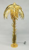 A FREE STANDING GILT METAL LAMP modelled as a palm tree. 5ft 2ins high.