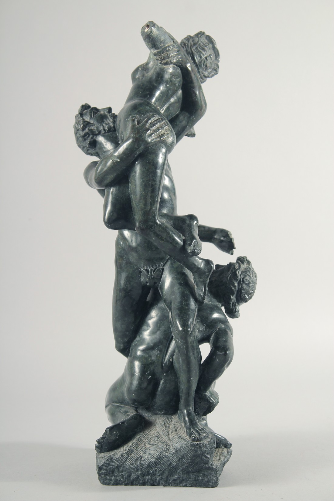 A 19TH CENTURY CARVED SERPENTINE CLASSICAL GROUP. "The rape of the Sabines" 16ins high. - Image 3 of 7