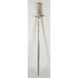 A RARE 18TH - 19TH CENTURY GERMAN HUNTING SWORD with brass and bone handle and etched blade. 36ins