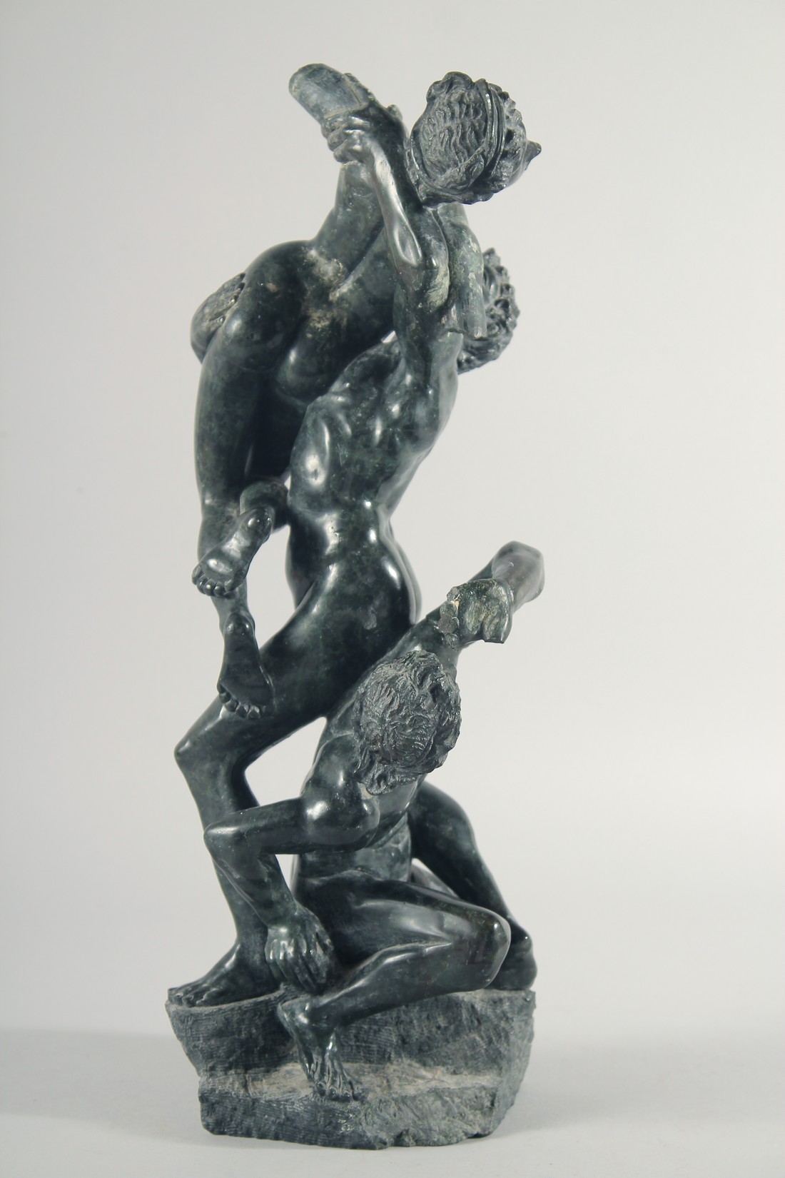 A 19TH CENTURY CARVED SERPENTINE CLASSICAL GROUP. "The rape of the Sabines" 16ins high. - Image 4 of 7