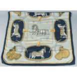 A HERMES SILK SCARF "HORSE MEN IN ARMOUR".