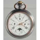 A LARGE GUN METAL FOUR DIAL POCKET WATCH P F 2 dial.