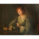 Mona Hopton Bell (1867-1940) British, a young lady examining her jewellery, oil on canvas, signed,