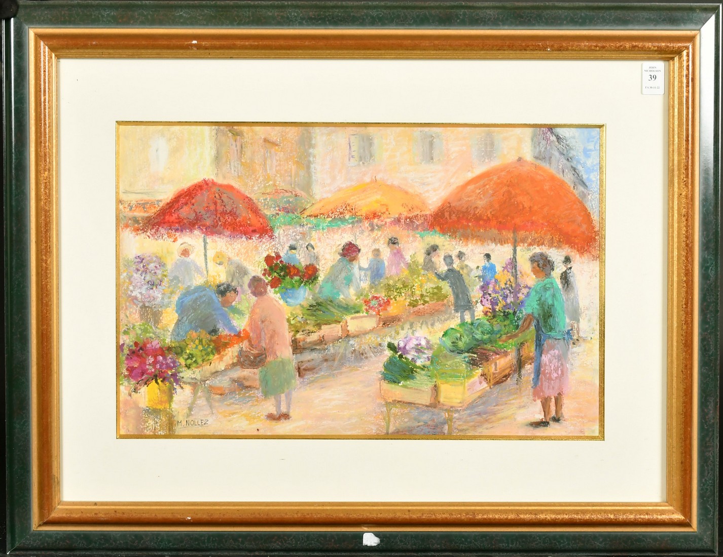 M. Nollez, 20th Century Continental school, a pastel scene of a flower market, signed, 12" x 19. - Image 2 of 4
