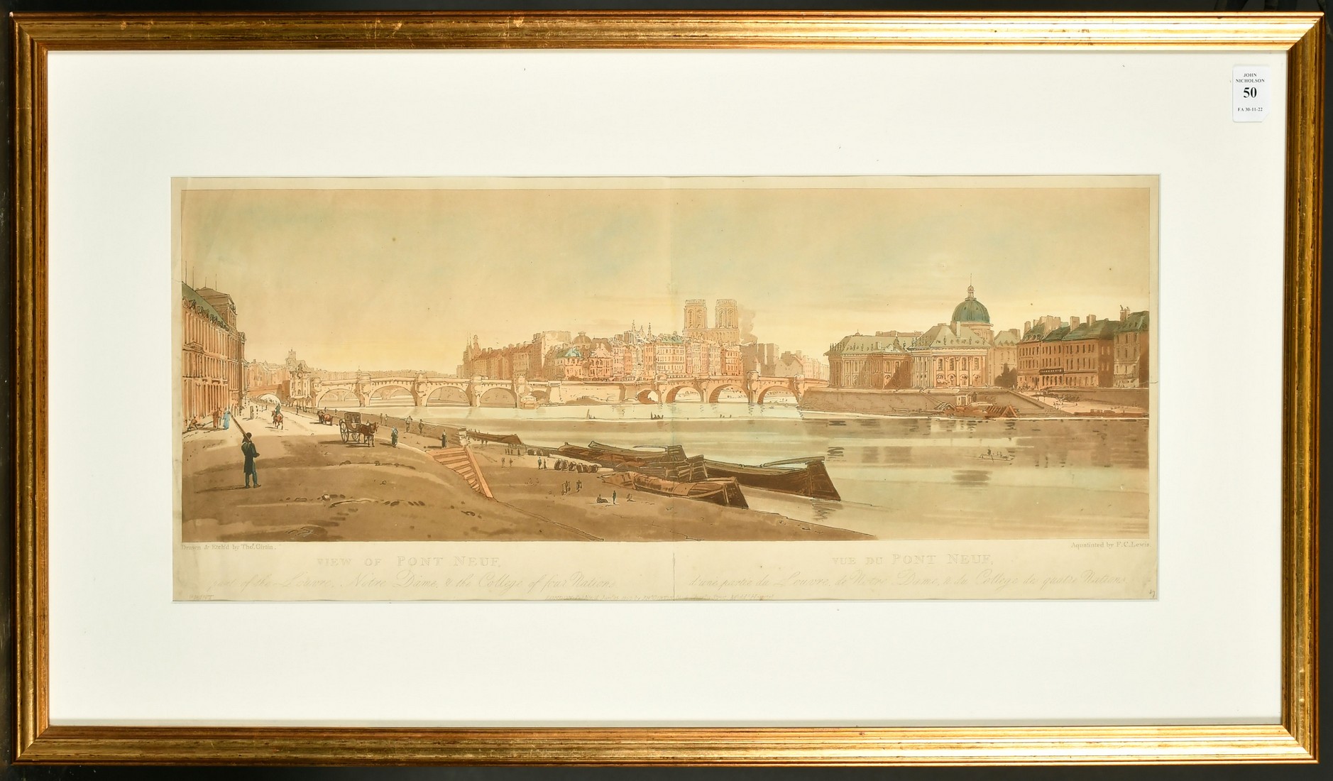 Thomas Girtin (1775-1802) British, 'View of Pont Neuf', etching and aquatint, 9.5" x 23" (24 x - Image 2 of 3